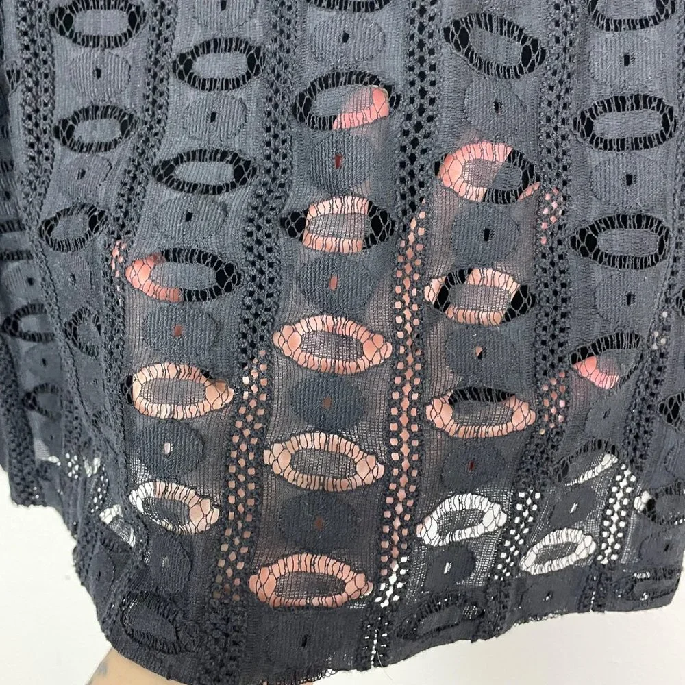 Yigal Azrouel Woman's 8 Black Sheer Knitted Front Long Sleeve Blouse Top - Picture 4 of 9